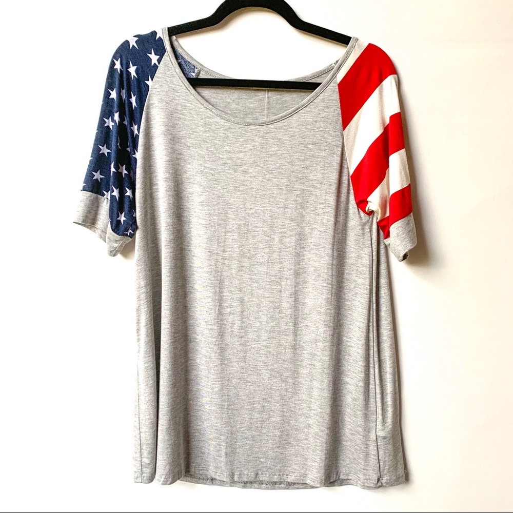 Heather Gray Patriotic Raglan Tee